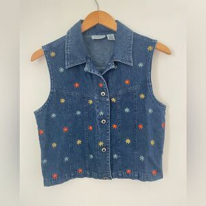 Vintage Paul Harris Denim women’s y2k embroidered flower denim vest size xsmall